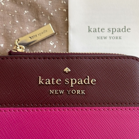 Brand New Kate Spade Genuine Leather Pink & Burgundy Zippered Wallet Colorblock - Picture 4 of 15